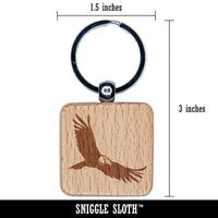 California Condor Vulture Bird Flying Engraved Wood Square Keychain Tag Charm