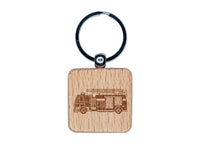 Firetruck Firefighter Safety First Responder Fire Department Vehicle Engraved Wood Square Keychain Tag Charm