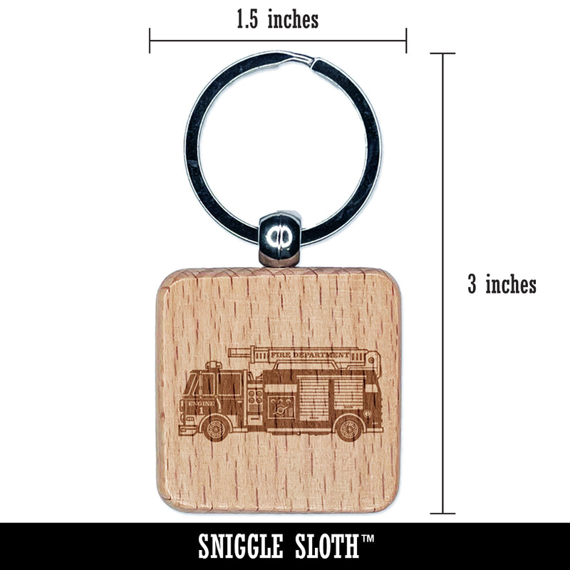 Firetruck Firefighter Safety First Responder Fire Department Vehicle Engraved Wood Square Keychain Tag Charm