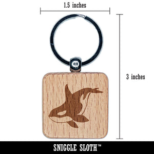 Majestic Orca Killer Whale Engraved Wood Square Keychain Tag Charm