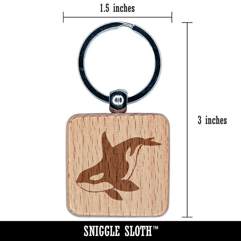 Majestic Orca Killer Whale Engraved Wood Square Keychain Tag Charm