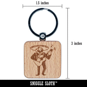 Mariachi Band Man with Spanish Guitar Engraved Wood Square Keychain Tag Charm