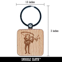 Mariachi Band Man with Spanish Trumpet Engraved Wood Square Keychain Tag Charm