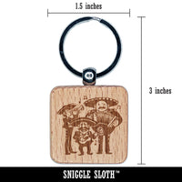 Mariachi Band Mexican Musical Group Engraved Wood Square Keychain Tag Charm