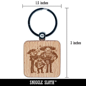 Mariachi Band Mexican Musical Group Engraved Wood Square Keychain Tag Charm