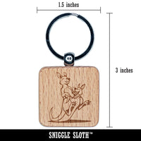 Mother Kangaroo with Baby Joey in Pouch Engraved Wood Square Keychain Tag Charm