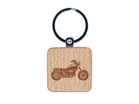 Motorcycle Motorbike Biker Vehicle Wheels Hog Engraved Wood Square Keychain Tag Charm