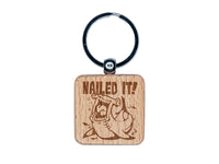 Nailed It with Happy Hammerhead Shark Engraved Wood Square Keychain Tag Charm