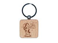 Proud Gardening Gardener Girl with Potted Plant Engraved Wood Square Keychain Tag Charm