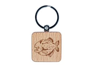 Red-Bellied Piranha Carnivorous Fish Engraved Wood Square Keychain Tag Charm