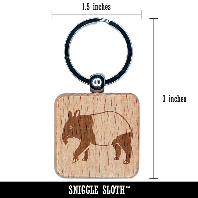 Simple Malayan Asian Tapir Engraved Wood Square Keychain Tag Charm