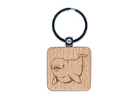 Smiling Beluga Whale Engraved Wood Square Keychain Tag Charm