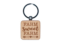 Farm Sweet Farm with Arrow and Heart Engraved Wood Square Keychain Tag Charm