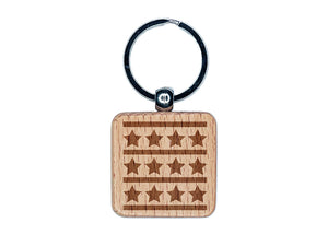 Stars and Stripes Pattern USA Patriotic Engraved Wood Square Keychain Tag Charm