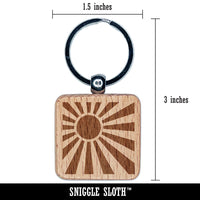Shining Sun Rays Engraved Wood Square Keychain Tag Charm