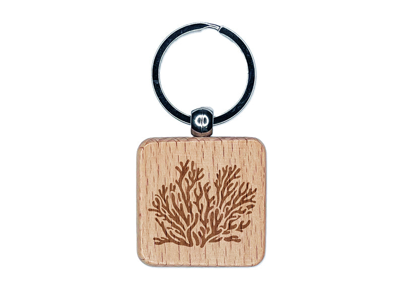 Coral Reef Ocean Engraved Wood Square Keychain Tag Charm