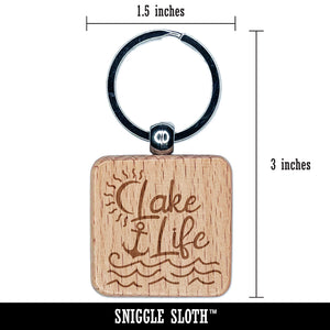 Lake Life with Anchor Engraved Wood Square Keychain Tag Charm