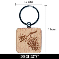 Pinecone on Branch Engraved Wood Square Keychain Tag Charm