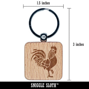 Rooster Strutting Farm Animal Chicken Engraved Wood Square Keychain Tag Charm