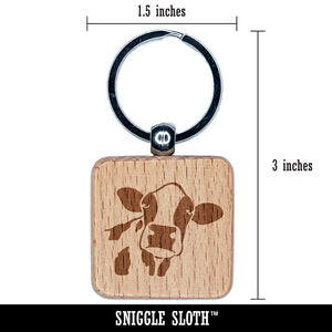 Silly Cow Face Engraved Wood Square Keychain Tag Charm