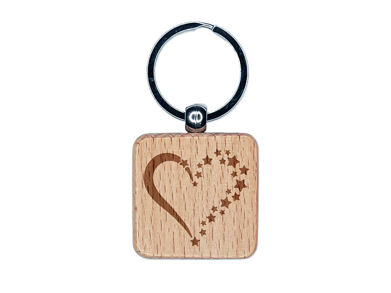 Stars Forming Heart Engraved Wood Square Keychain Tag Charm