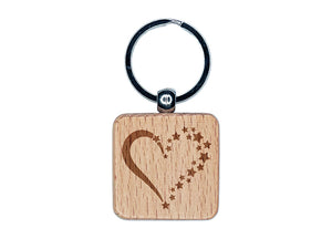 Stars Forming Heart Engraved Wood Square Keychain Tag Charm