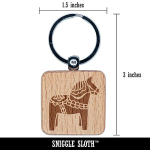 Swedish Dala Dalecarlian Horse Engraved Wood Square Keychain Tag Charm