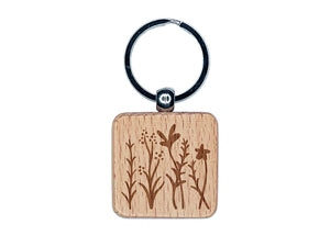 Adorable Summer Wildflowers for Repeating Pattern Engraved Wood Square Keychain Tag Charm