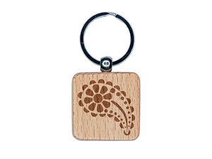 Cute Sweet Daisy Paisley Engraved Wood Square Keychain Tag Charm