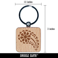 Cute Sweet Daisy Paisley Engraved Wood Square Keychain Tag Charm