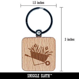 Darling Wheelbarrow Spring Summer Flowers Gardening Engraved Wood Square Keychain Tag Charm