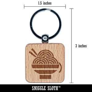 Delicious Ramen Noodles with Chopsticks Engraved Wood Square Keychain Tag Charm