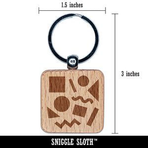 80s 90s Shapes Circle Square Squiggle Geometric Pattern Engraved Wood Square Keychain Tag Charm