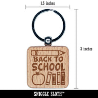 Back to School Pencil Apple Books Engraved Wood Square Keychain Tag Charm