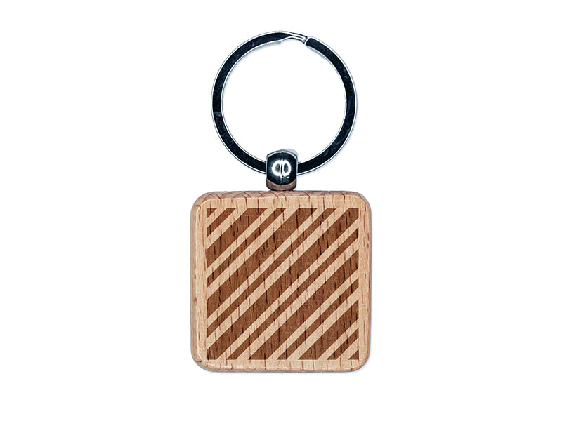 Candy Cane Diagonal Stripes Christmas Engraved Wood Square Keychain Tag Charm