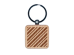 Candy Cane Diagonal Stripes Christmas Engraved Wood Square Keychain Tag Charm