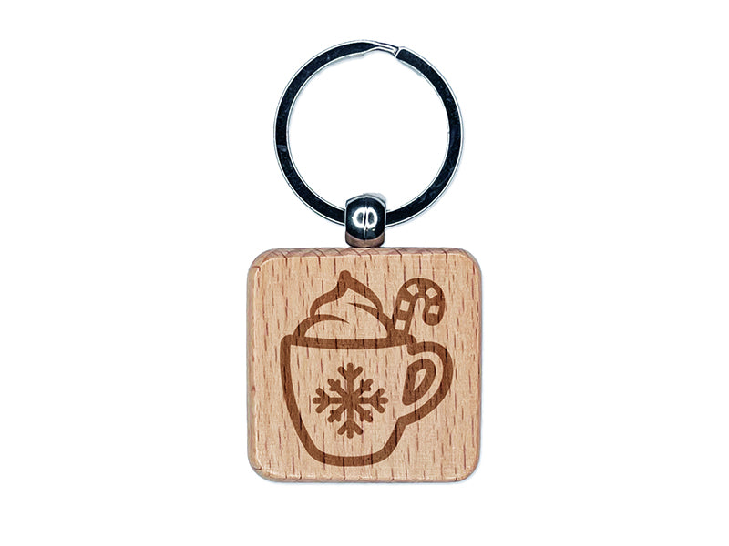Christmas Hot Cocoa Engraved Wood Square Keychain Tag Charm