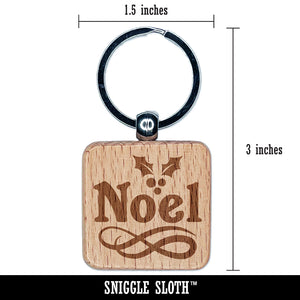 Christmas Noel Holly Engraved Wood Square Keychain Tag Charm