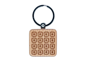 Circle in Square Pattern Engraved Wood Square Keychain Tag Charm