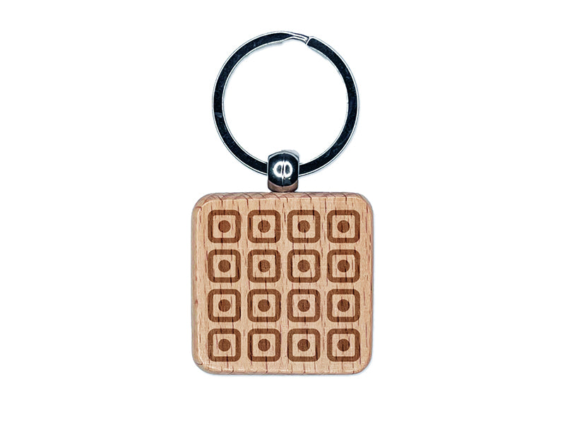 Circle in Square Pattern Engraved Wood Square Keychain Tag Charm