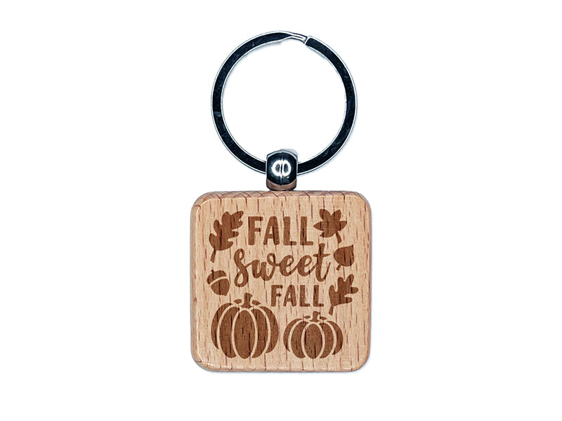 Sweet Fall Pumpkins Acorn Engraved Wood Square Keychain Tag Charm