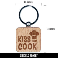 Kiss the Cook Cooking Chef Engraved Wood Square Keychain Tag Charm