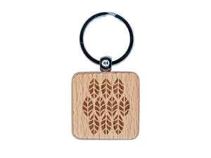 Leaf Pattern Engraved Wood Square Keychain Tag Charm
