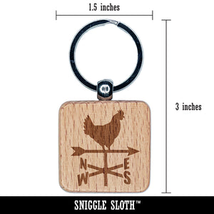 Rooster Weathervane North South West East Engraved Wood Square Keychain Tag Charm