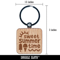 Sweet Summer Time Engraved Wood Square Keychain Tag Charm