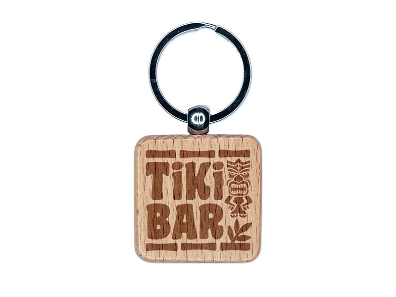 Tiki Bar Engraved Wood Square Keychain Tag Charm