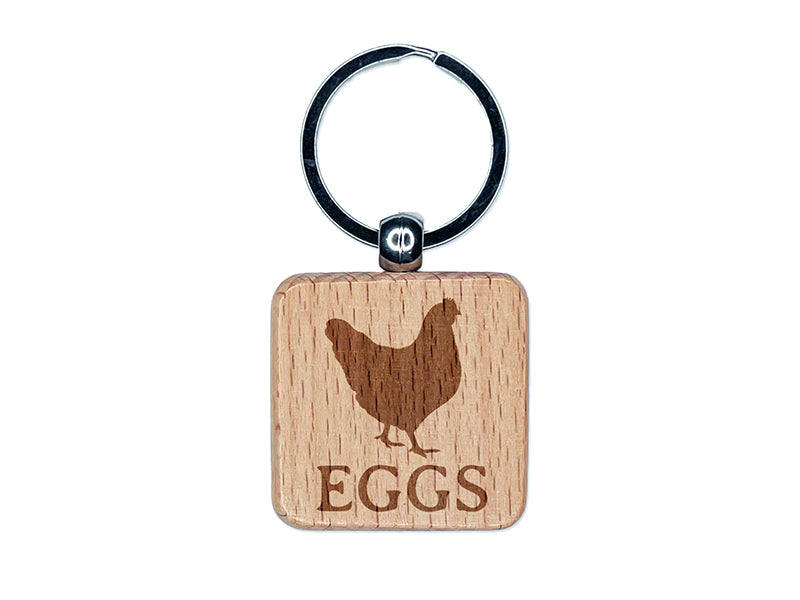 Eggs Text with Chicken Farm Engraved Wood Square Keychain Tag Charm