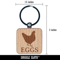 Eggs Text with Chicken Farm Engraved Wood Square Keychain Tag Charm