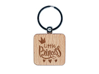 Little Princess Cursive with Crown and Hearts Engraved Wood Square Keychain Tag Charm