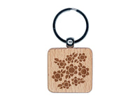 Scatter of Sunflowers Engraved Wood Square Keychain Tag Charm